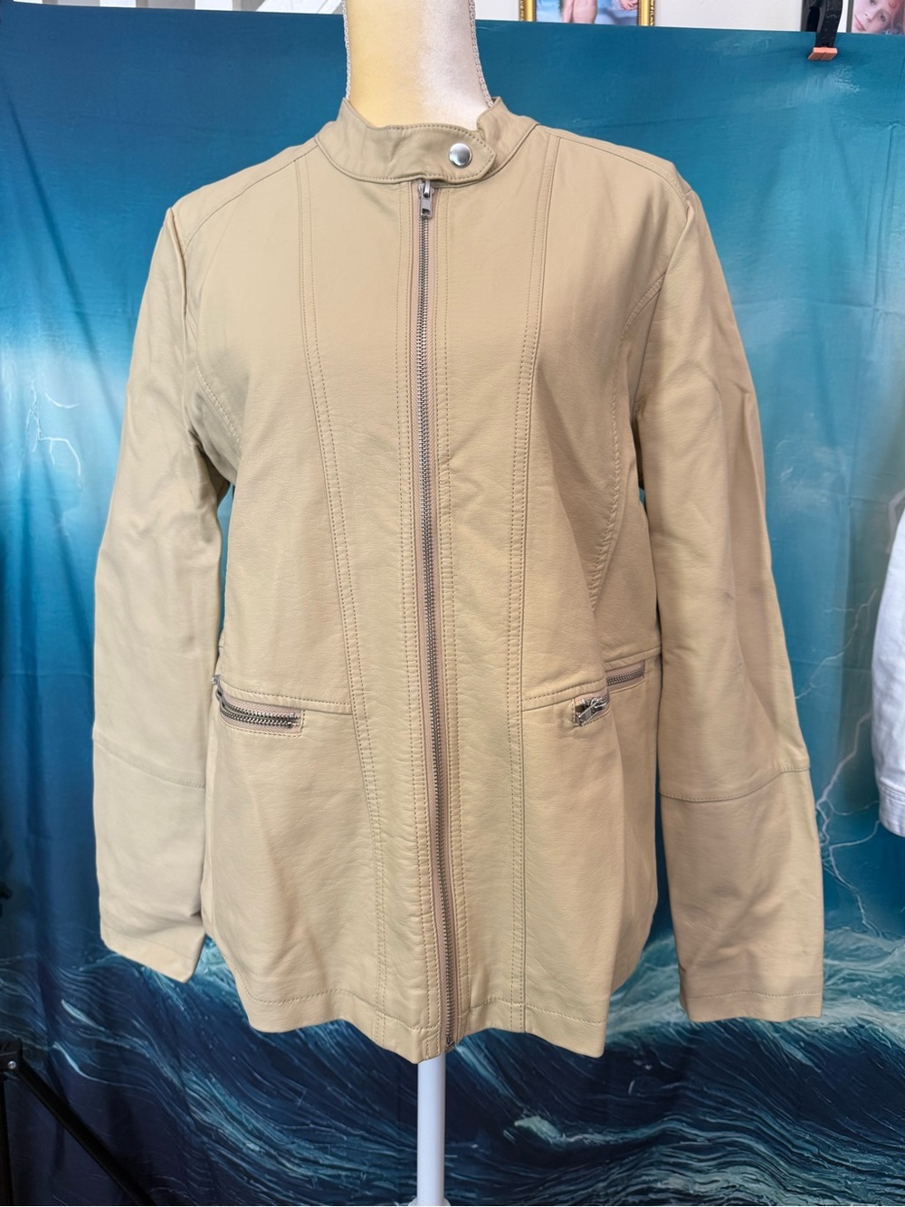 Young Fabulous & Broke Beige Zip-Front Leather Jacket
